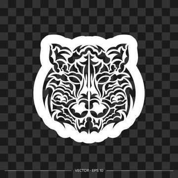 Tiger print in boho style. Polynesian style tiger face. Vector