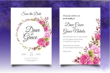 Wedding invitation set with beautiful flower and leaves