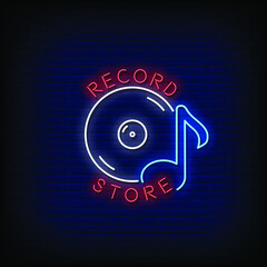 Record Store Neon Signs Style Text Vector