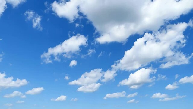 Beautiful white clouds in blue sky, time-lapse