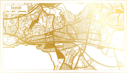 Izmit Turkey City Map in Retro Style in Golden Color. Outline Map.