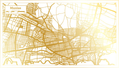 Manisa Turkey City Map in Retro Style in Golden Color. Outline Map.