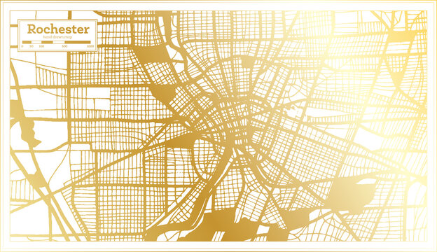 Rochester USA City Map in Retro Style in Golden Color. Outline Map.
