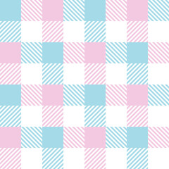 Vichy pattern in pastel pink, blue, white. Gingham seamless check plaid light graphic for tablecloth, oilcloth, gift wrapping paper, other modern everyday spring summer fashion fabric design.