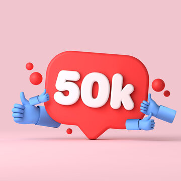 50 thousand followers social media banner thumbs up. 3D Rendering