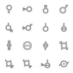 Gender symbols line icons set