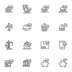 Insurance related line icons set