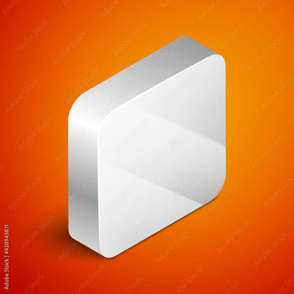 Poster isometric bar of soap with foam icon isolated on orange background. soap bar with bubbles. silver sq