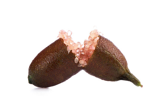 Pink finger lime,fruit isolated on white background.