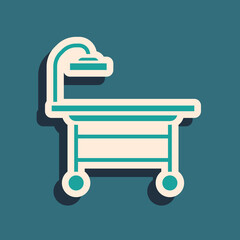 Green Operating table icon isolated on green background. Long shadow style. Vector Illustration