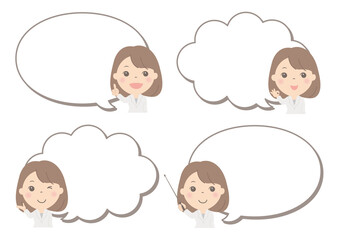 女性イラスト吹き出しセット（白衣・医者）