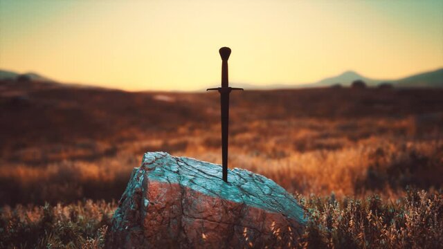 famous sword excalibur of King Arthur in the rock
