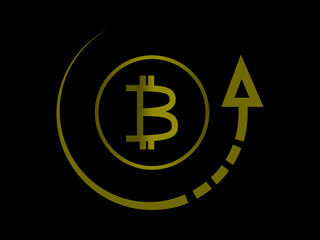 Bitcoin sign with a circular upward arrow, rise in the value of cryptocurrencies, vector icon, financial concept. 