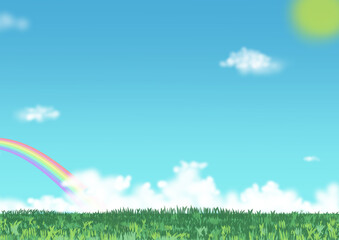 虹と野原のイラスト