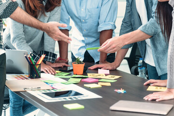 Diversity multiethnic team group of business people Present meeting conference room brainstorming business graph, chart. Multicultural Teamwork collaborate business team meeting together trust partner