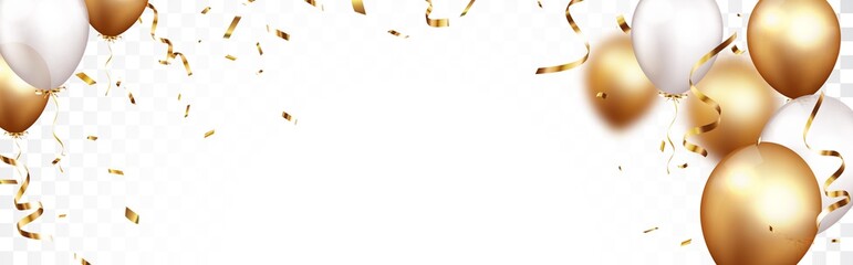 Celebration banner with gold confetti and balloons © radenmas