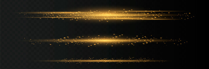 yellow horizontal lens flares pack. Laser beams, horizontal light rays. Beautiful light flares.