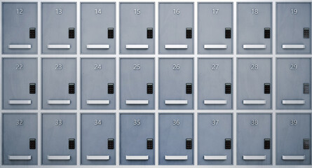 Metal storage lockers with code lock. 3d rendering