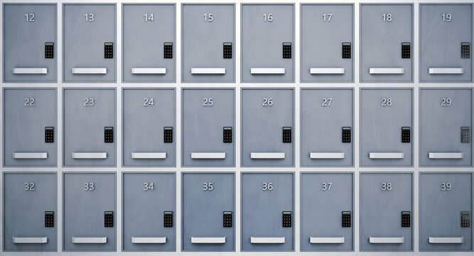 Metal storage lockers with code lock. 3d rendering