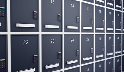Metal storage lockers with code lock. 3d rendering
