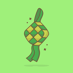 Cute Ketupat Cartoon Vector Icon Illustration. Ramadan Food Icon Concept Isolated Premium Vector. Flat Cartoon Style