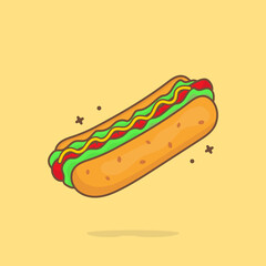 Cute hotdog cartoon illustration vector icon. Concept Premium Vector Food Icons Isolated. Flat Cartoon Style