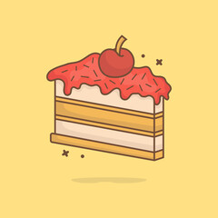 Cute cake cartoon illustration vector icon. Concept Premium Vector Food Icons Isolated. Flat Cartoon Style