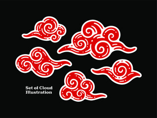 set illustration of clouds in China vintage design