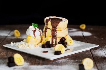 Cakes, sweets, pancakes and cream