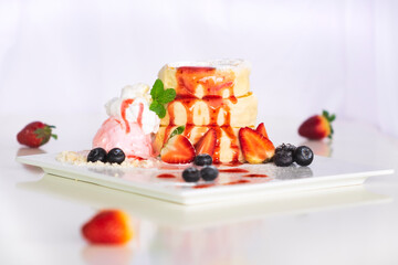 Cakes, sweets, pancakes and cream