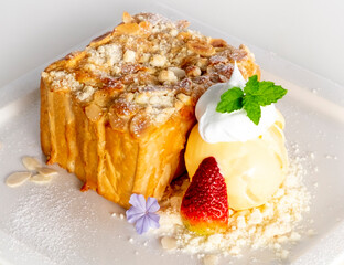 Cakes, sweets, pancakes and cream
