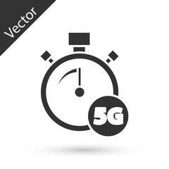 Grey Digital speed meter concept with 5G icon isolated on white background. Global network high speed connection data rate technology. Vector