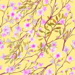 Obraz na płótnie Canvas The pattern. Flowers on a yellow background. Watercolour. The images are hand-drawn.
