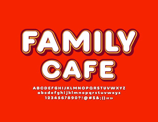 Vector bright sign Family Cafe. Retro style Font. Set of creative Alphabet Letters and Numbers