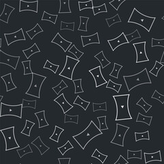 Grey Online play video icon isolated seamless pattern on black background. Film strip with play sign. Vector