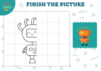 Copy picture vector illustration. Complete and coloring game for preschool and school kids
