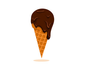 Delicious chocolate ice cream cone melted. Tasty sweet ice cream. vector illustration