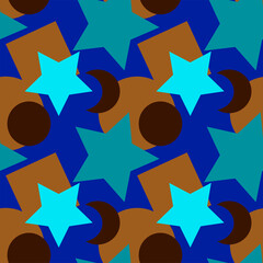 Seamless texture, pattern on a square background - colored geometric shapes - stars, circles, squares, crescents.