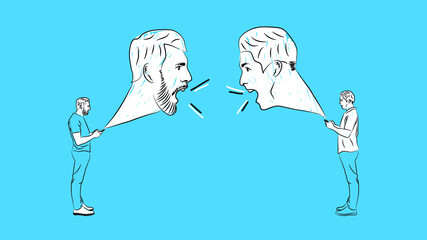 people arguing on the internet or social media simple hand drawn design style minimal vector illustration
