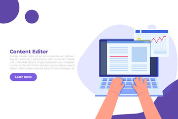 Editable online document. Blogger, copywriter or journalist concept. Editor work. Creative writing and storytelling, copywriting . Online education, distant learning. Vector illustration.