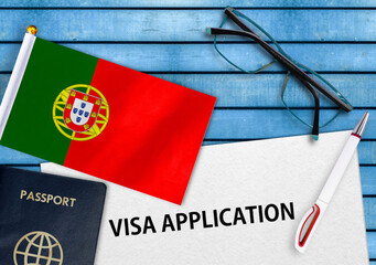 Visa application form and flag of Portugal