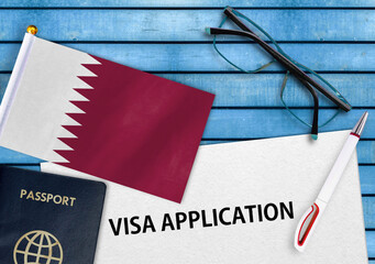 Visa application form and flag of Paraguay Qatar