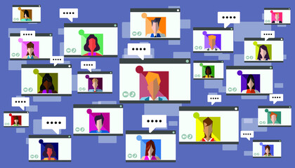 meeting online contact communicate  people group,concept illustration,education social distance.