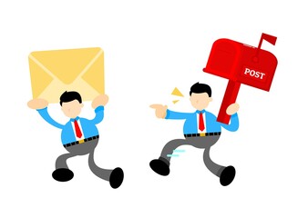 businessman worker and letter mail box cartoon doodle flat design style vector illustration