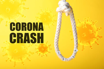 Noose on color background. Concept of financial crisis due to coronavirus epidemic