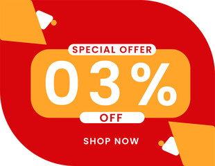 Special offer 3 percent discount banner, Sale and special offer banner. 3% off shop now