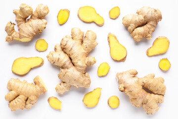 Fresh ginger on white background