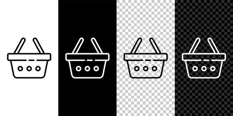 Set line Shopping basket icon isolated on black and white background. Online buying concept. Delivery service sign. Shopping cart symbol. Vector Illustration