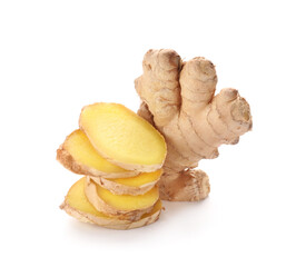 Fresh ginger on white background