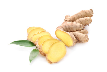 Fresh ginger on white background